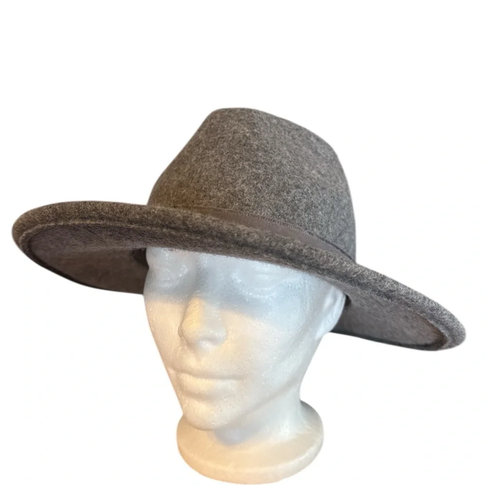 Bass 100% Wool Medium Gray Fedora Hat Wide Brim One Size Classic Unisex